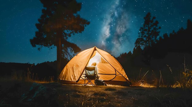 Photo looking up at the stars from the comfort of a cozy tent is an amazing experience