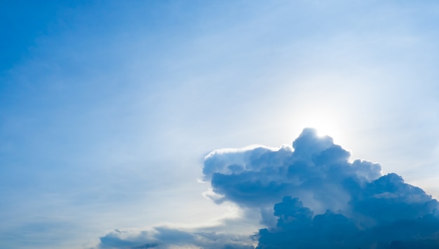 Looking up at Sun behind cloud with blue sky