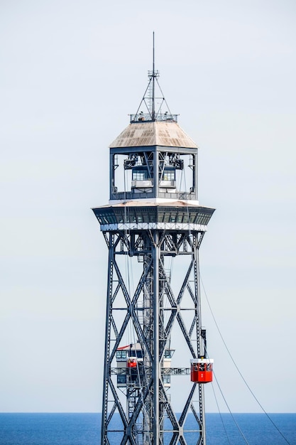 Lookout tower by sea against clear sky