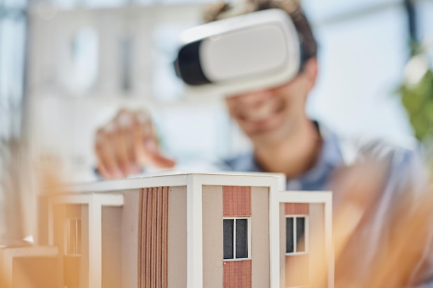 Photo looks at the layout of the apartment in virtual reality glasses