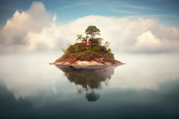 Photo looming mirage of an island in the ocean created with generative ai