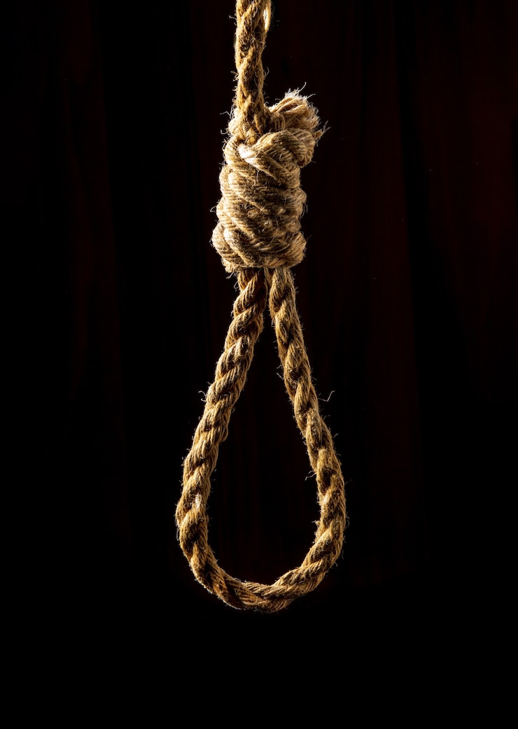 Photo loop with strong rope on black isolated background. formerly used for executions in camps