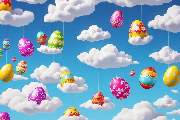 Photo looped cartoon easter eggs on the clouds animation