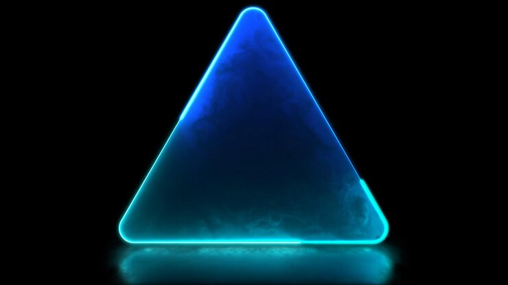 Looping glowing triangle neon frame effect black background