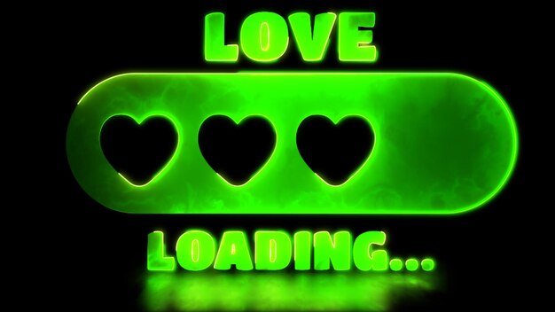 Photo looping neon glow effect heart shaped loading icon black background