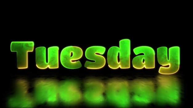 Photo looping neon glow effect tuesday word black background