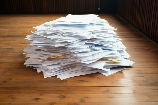 Photo loose heap of corporate formation papers on a wooden floor