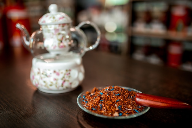 Loose tea on the plate. Redbush tea