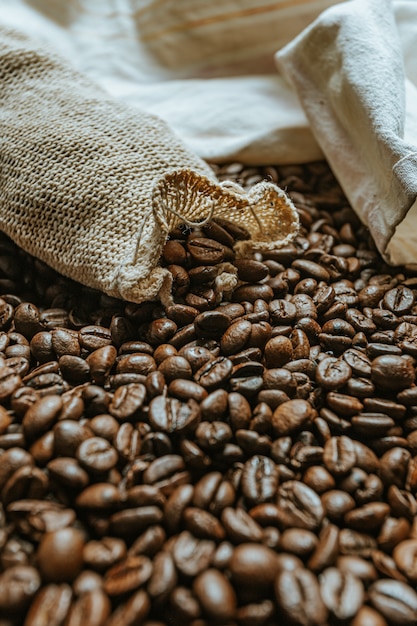 A loot of coffee grains coming out from a coat