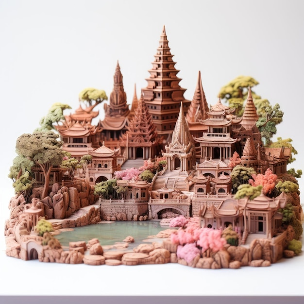 Photo lopburi thailand with 3d craft and isolated background