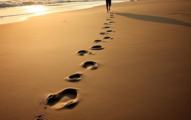 Lopen op het strand en voetafdrukken achterlaten in het zand