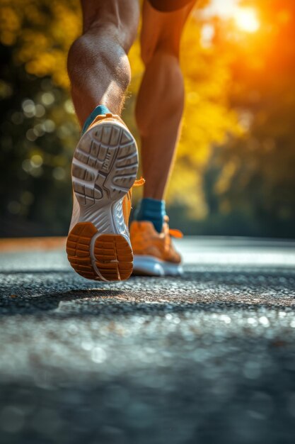 Loppers in sneakers rennen langs de weg.