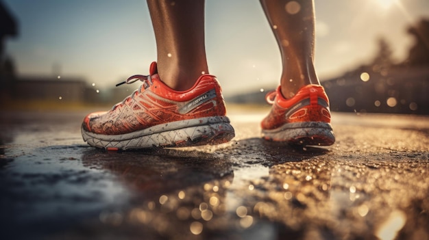 Loppers in sneakers rennen langs de weg.