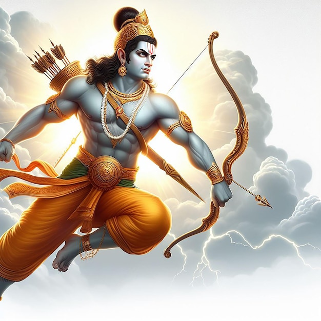 Lora ram hindoe god Ram Navami speciale 3D behang banner of poster stijl ai gegenereerd