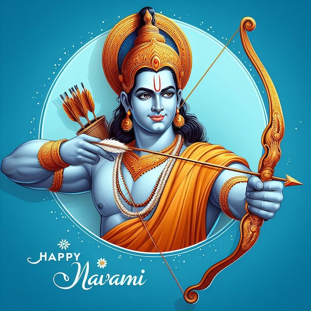 Lora ram hindoe god Ram Navami speciale 3D behang banner of poster stijl ai gegenereerd