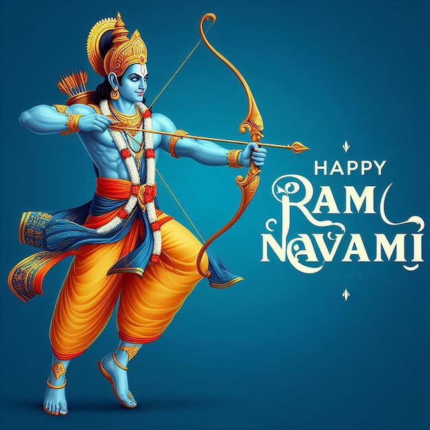 Lora ram hindoe god Ram Navami speciale 3D behang banner of poster stijl ai gegenereerd