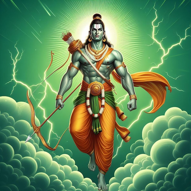 Lora ram hindoe god Ram Navami speciale 3D behang banner of poster stijl ai gegenereerd