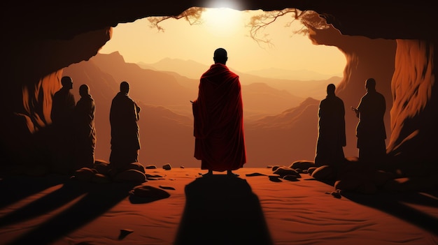 The Lord of the Buddha mediated with a crowd of shadowstyle monks