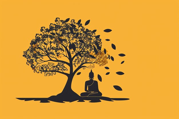 Photo lord buddha in meditation under bodhi tree illustration background