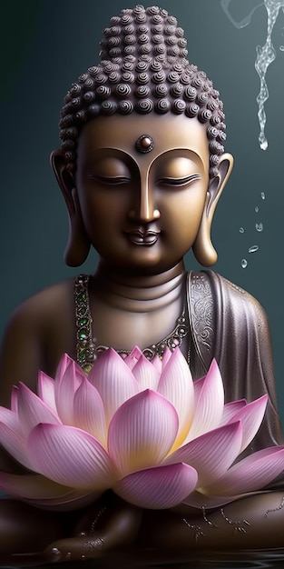 Foto lord buddha met lotus generatieve ai