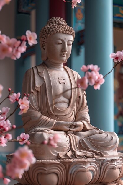 Foto un dio buddha si siede in vesak il giorno di purnima di buddha con spazio di copia sfondio per il giorno della festa di vesak