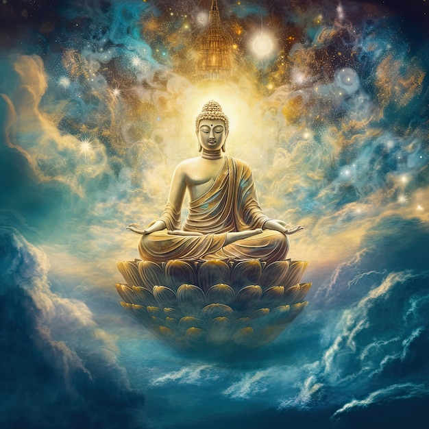 Lord Buddha in the Sky in Meditation Position