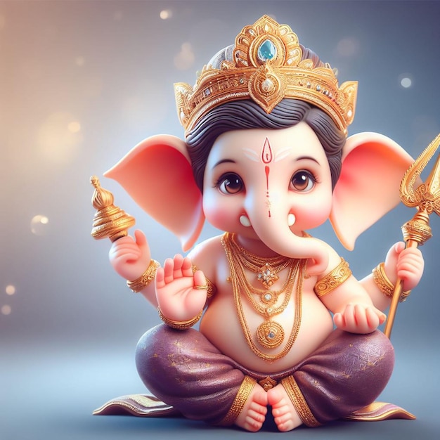 Photo lord ganesh 3d image with cute smile ai generated