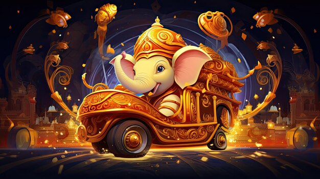 Lord Ganesh rijdt op een olifant op een auto tijdens Diwali