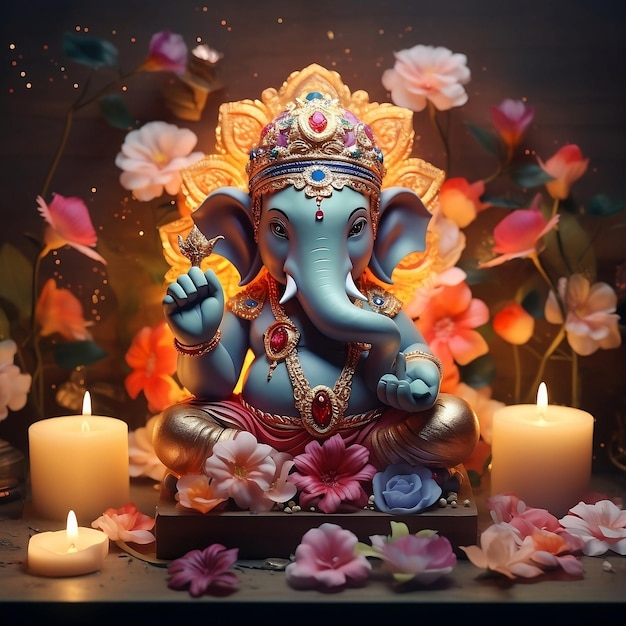 Foto lord ganesh con floral