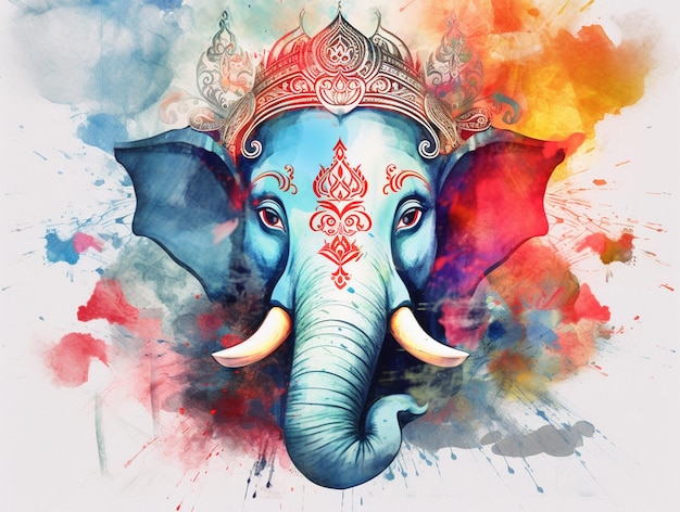 Lord Ganesha face illustration in watercolor effect