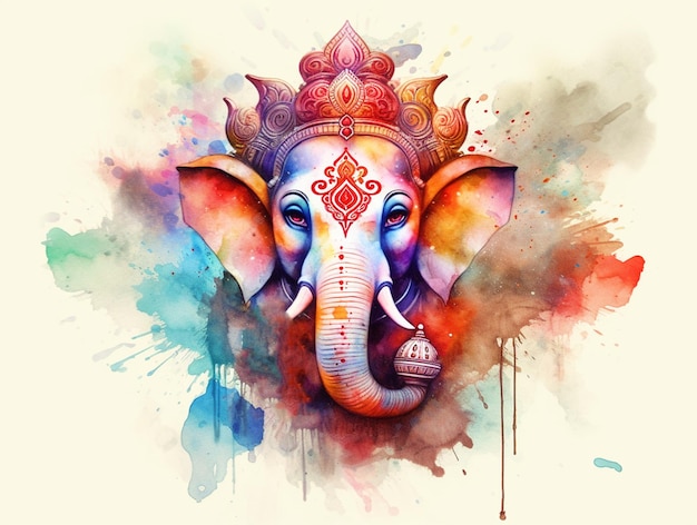 Lord Ganesha face illustration in watercolor effect