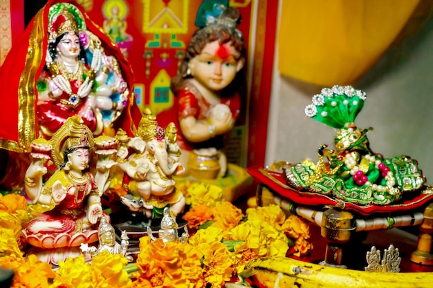 Lord Ganesha and Goddess Laxmi Hindu religion and Indian celebration of Diwali festival