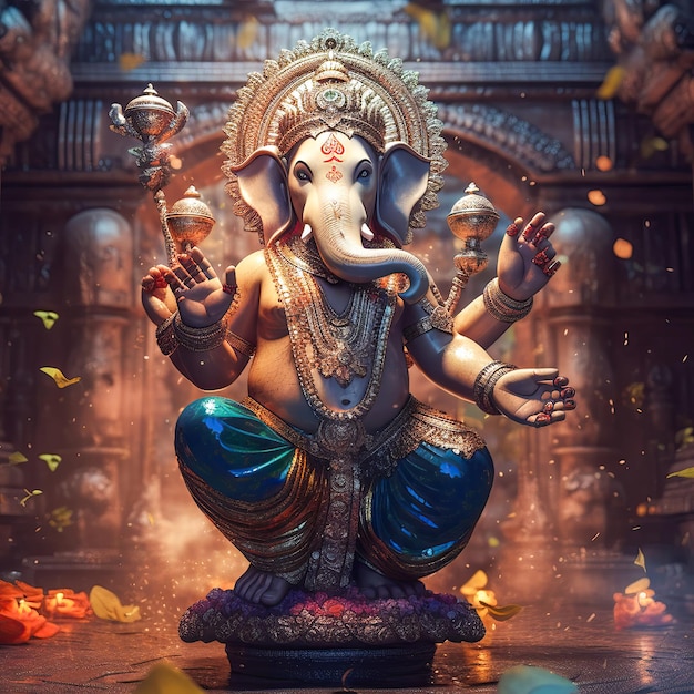 Lord Ganesha is sitting on the throne