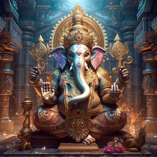 Lord Ganesha is sitting on the throne