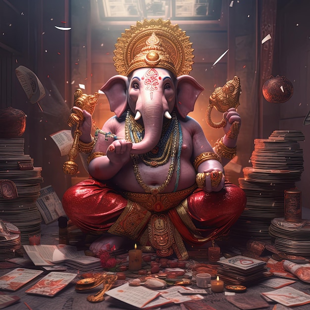 Lord Ganesha is sitting on the throne