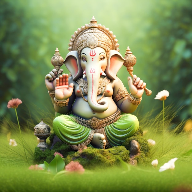 Photo lord ganesha sculpture on nature background