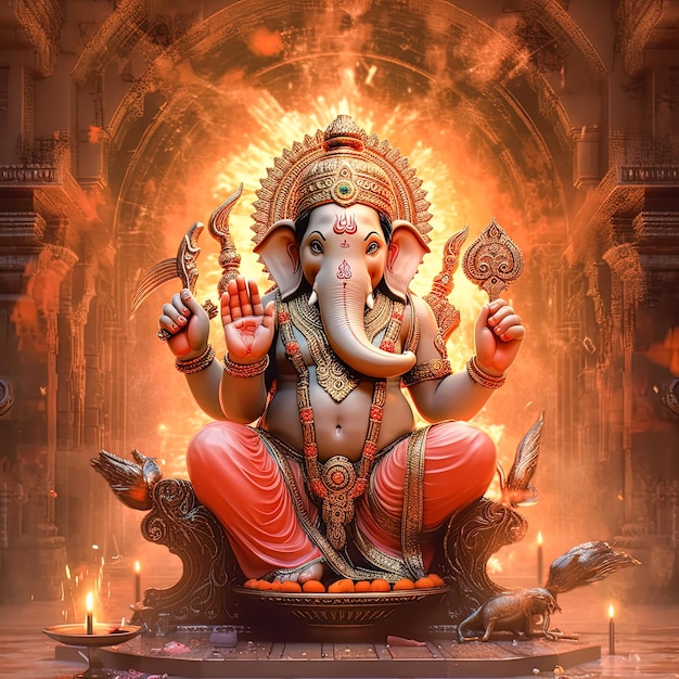 Lord Ganesha sitting on the throne