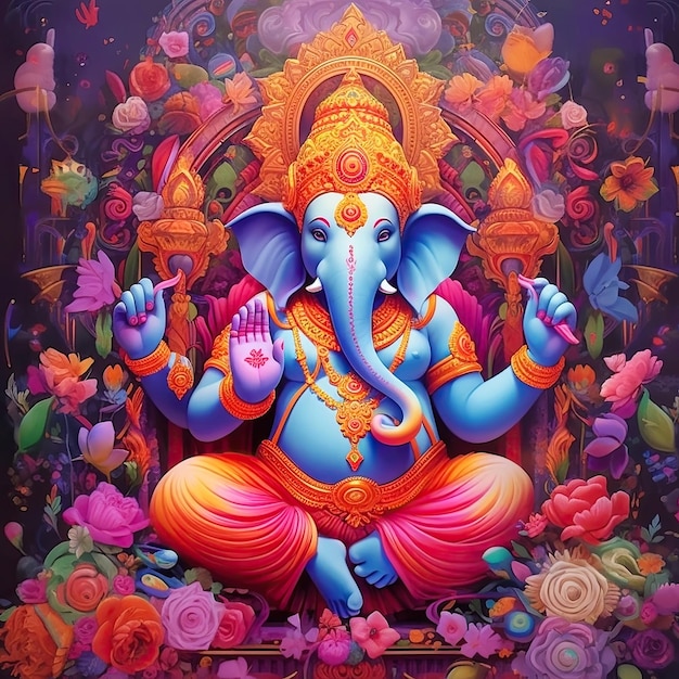 Lord Ganesha zit op de troon