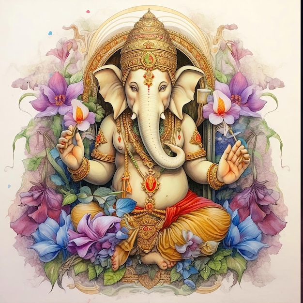 Lord Ganesha zit op de troon