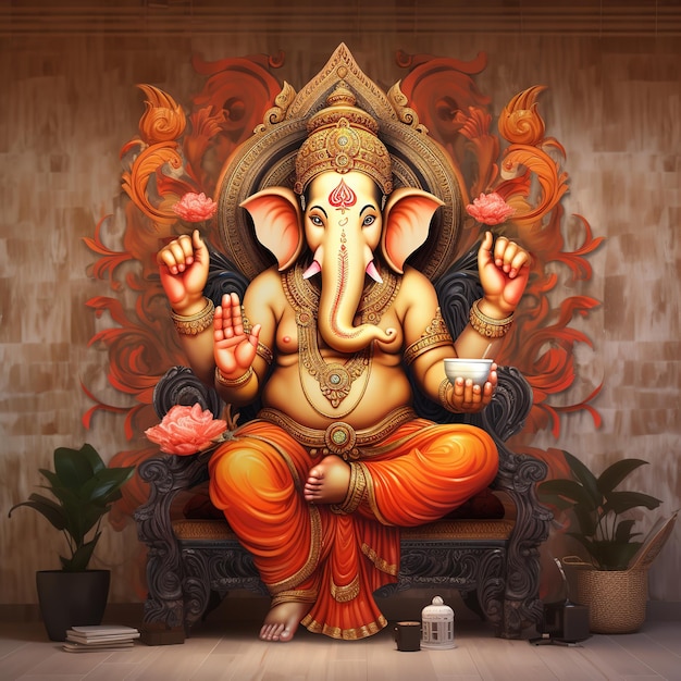 Lord Ganpati on Ganesh Chaturthi background Generative Ai