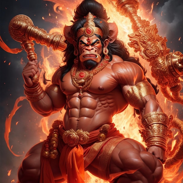 a lord hanuman angry ilustration