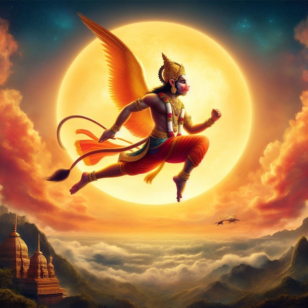 Foto lord hanuman god in krachtige boze modus 3d ai gegenereerd