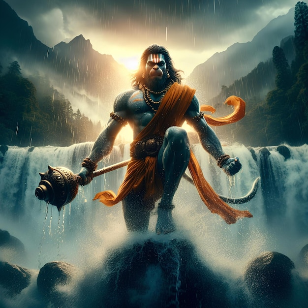 Lord hanuman at waterfall