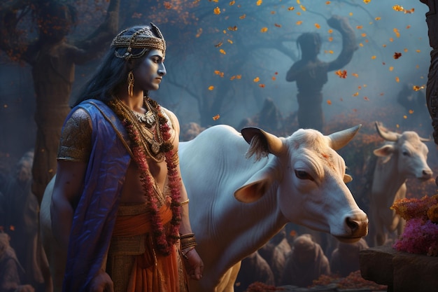 Lord Krishna as a cowherd in Vrindavan evokes a pastoral beauty in India