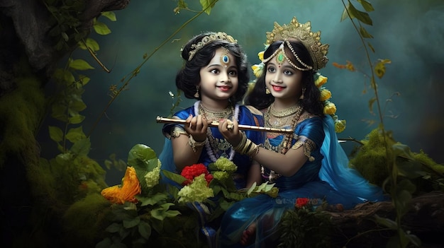 Lord Krishna beautiful poster with a imaginary landscape Janmasthami special for Indian people