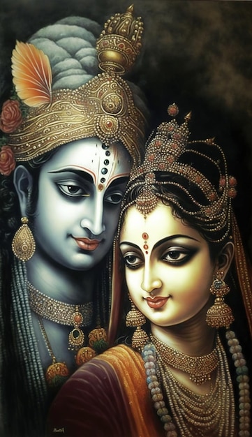 Lord Krishna muurposter Lord Radha Krishna digitale muurposter AI gegenereerd