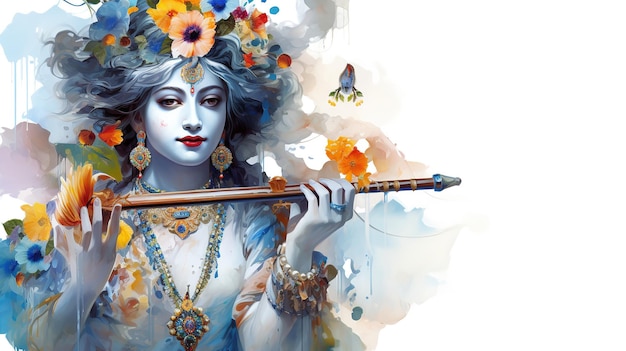 Photo lord krishna and playing flute on the occasion of janmashtami festival of india ai generated