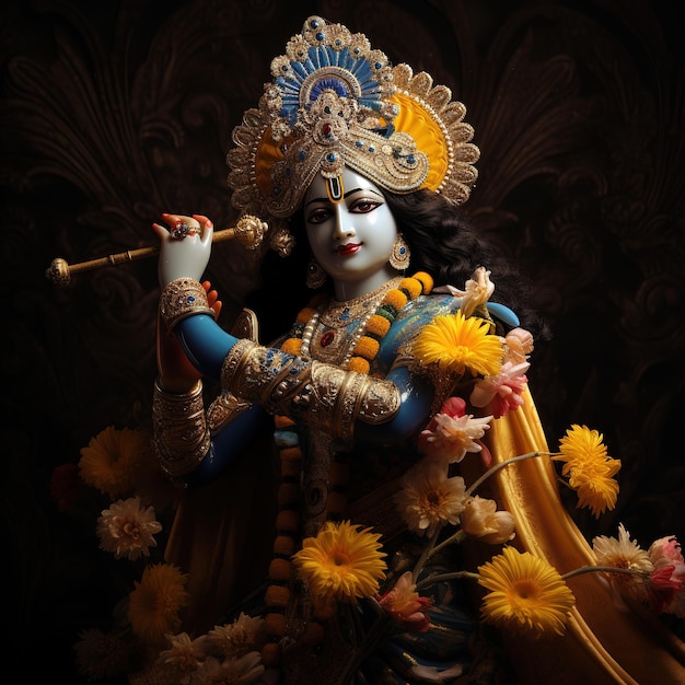 Lord krishna and playing flute on the occasion of janmashtami festival of india ai generated