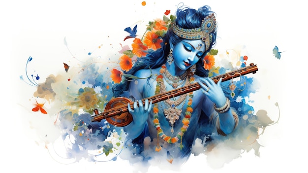 Lord Krishna and playing flute on the occasion of Janmashtami festival of India Ai Generated