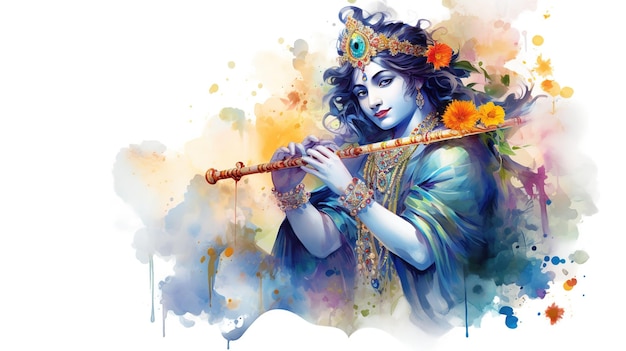 Lord Krishna and playing flute on the occasion of Janmashtami festival of India Ai Generated